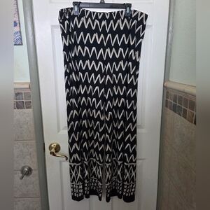 Chico's Zigzag Black Tan Wide Leg Stretchy Slinky Travel Work Vacay Pants 3/XL